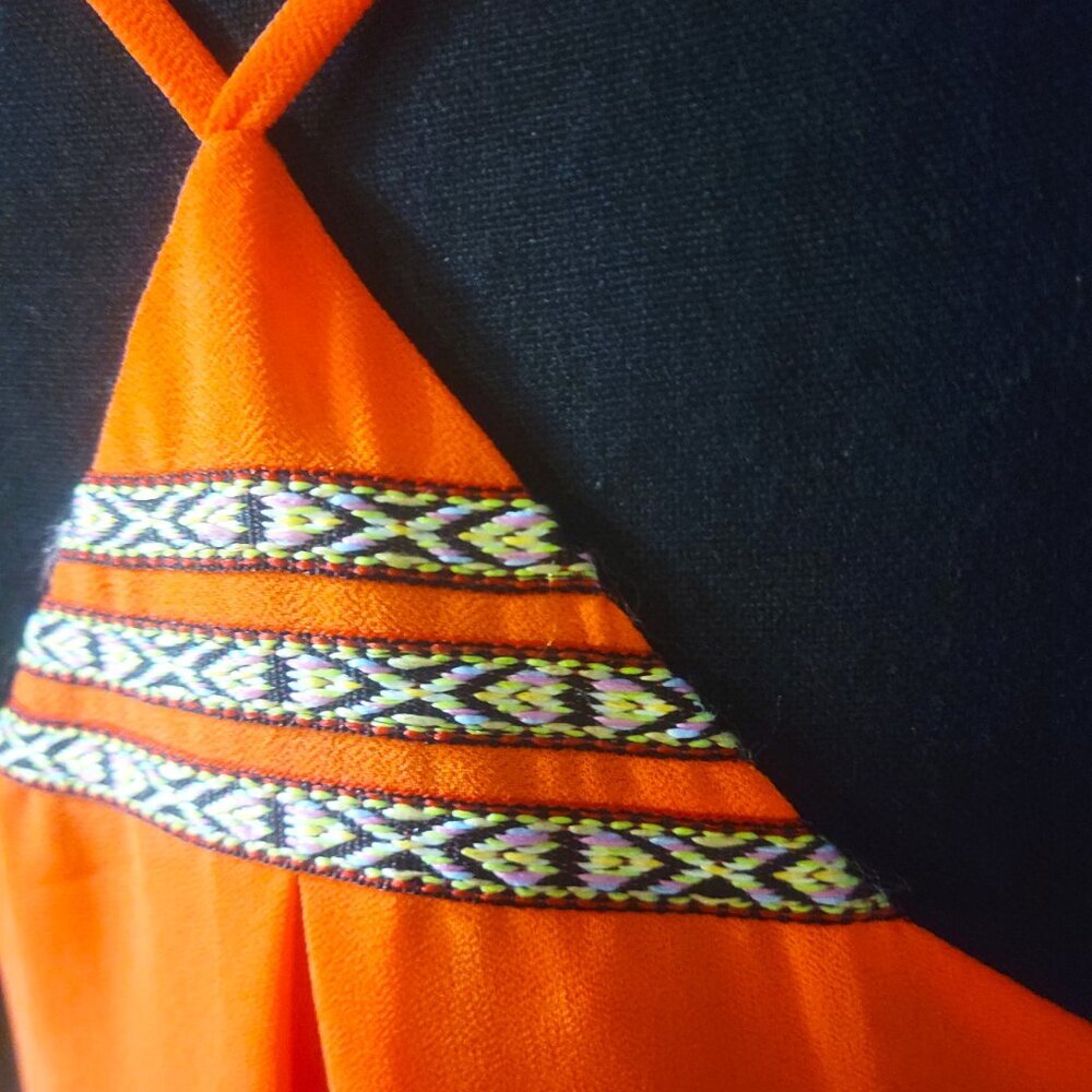 Naked Zebra Orange Strappy Flowy Tank Blouse - Embroidered Accent - Size S - Picture 7 of 9
